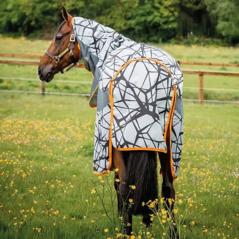 Horseware Amigo 3-In-1 Camofly Detach-A-Neck Waterproof Fly Rug - Grey/Orange-1